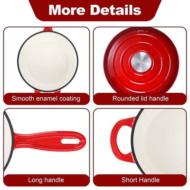 HaSteeL 1 QT Cast Iron Saucepan, Mini Enamel dutch oven