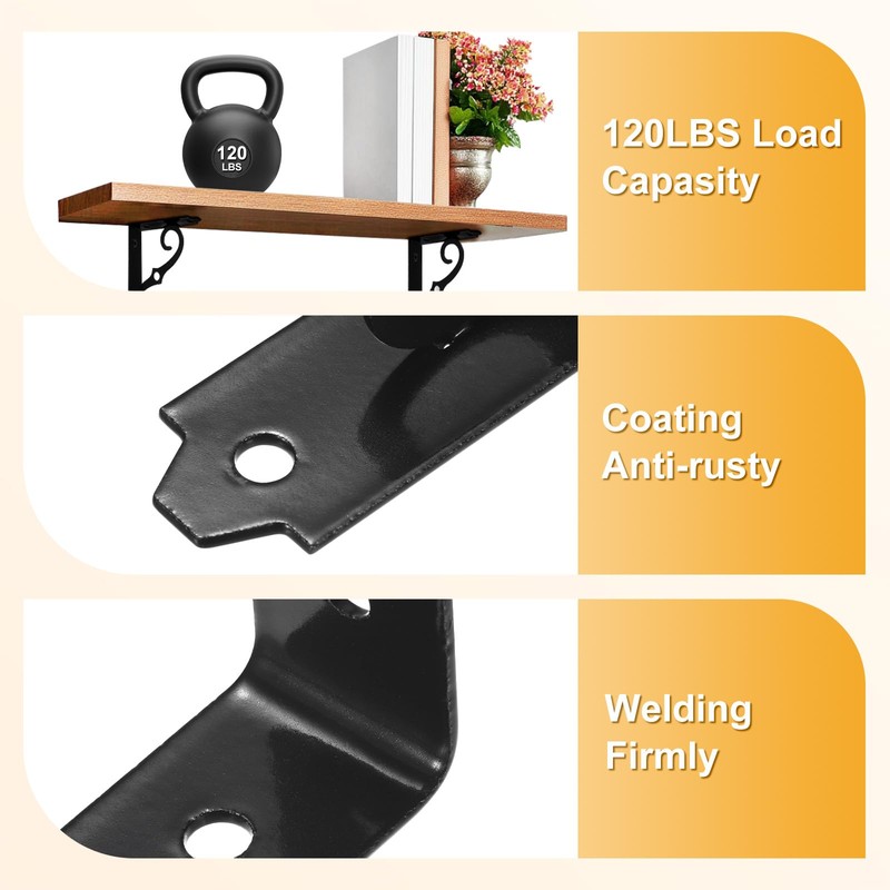 M METERXITY 4-Pack Shelf Brackets, 5 Inch Long l Shape