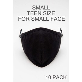 Econo High - Washable Reusable Black Cotton Face Mask Fabric Cloth Double Layer- Youth Teen Size Or For Small Face - Prewash- 10 PACK!