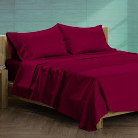 XOOX Linen 100% Egyptian Cotton Sheets Queen Size - 1200 Thread Count 4 PC Queen Sheet Set Egyptian Cotton, Sateen Weave Luxury Sheets Queen, High Thread Count Sheets, 19" Deep Pocket - Burgundy