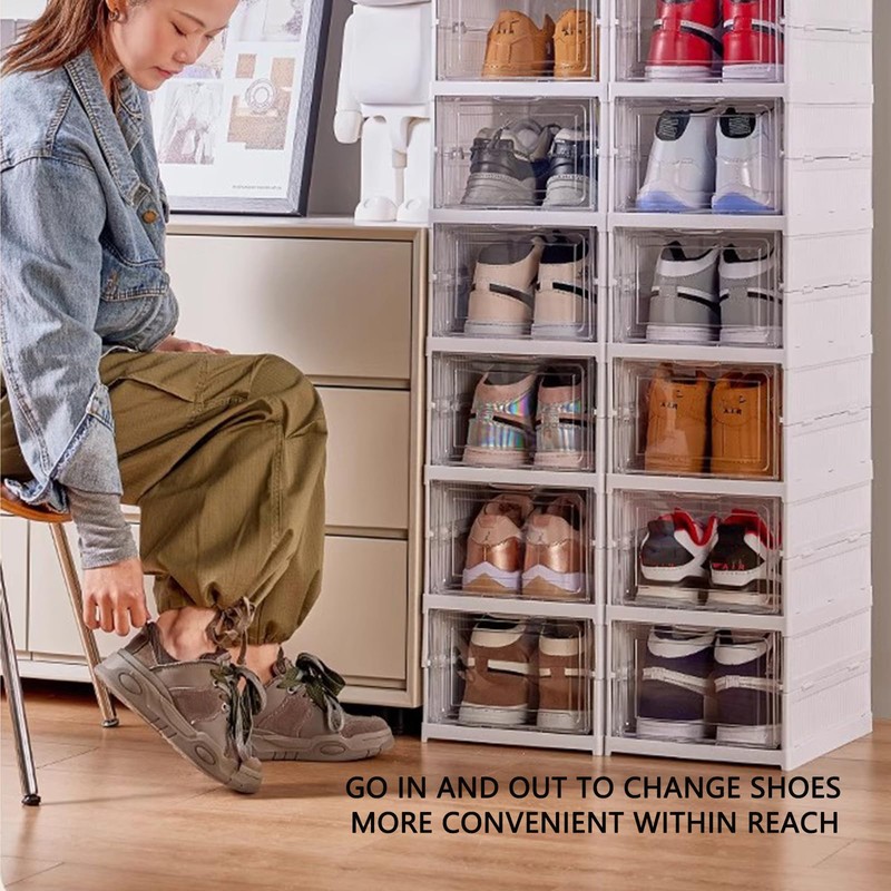 VaNaenic Foldable Shoe Rack,No Assembly Stackable Shoe Storage Box with