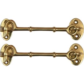 A29 Set of 2 Cabin Hook, 4 3/4 Inches, Iron Eye Latch, Cabin Door Gate Latches, Window Sash Catch Hook Lock, Polished Lacquered Finish