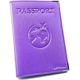 Ugozen Passport Wallet Passport Cover Protector Travel Document Bank Note Boarding Pass Credit Card Protector, Purple, Casual