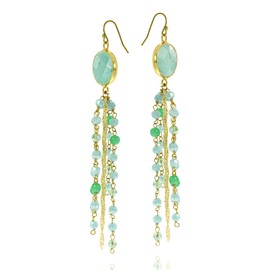 AeraVida Enchanted Dyed Light Green Quartz Stone and Crystal Chain Tassel Dangle Earrings Elegant Earrings for Women Stone Accessories Jewelry Gift Brass Quartz, Brass, Quartz