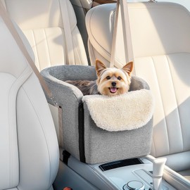 VavoPaw Dog Car Seats for Small Dogs, Center Console Dog Car Seat with Non-Slip Base and Storage Pocket, Pet Bed for Puppies, Small Dogs, Cats Under 12 LBS, Grey