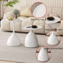 Nesting Tables, White Side Tables, Modern End Tables for Living Room Nesting Coffee Table Set of 2,Console Table Pedestal Tables