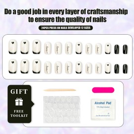 MUZOXEN French Tip Press on Nails Square Short White Fake Nails Acrylic Full Cover False Nails with Romantic Heart Designs Stick Glue on Nails for Women - 24PCS