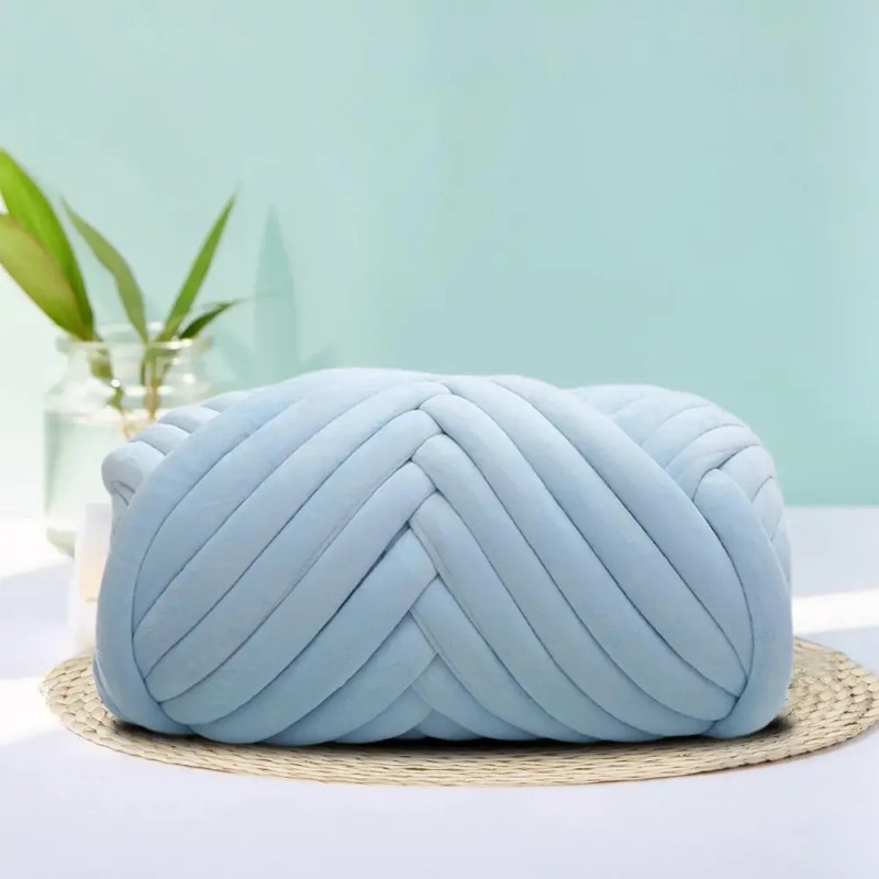 Terciopelo Chunky Yarn Arm Knitting Pet Bed Azul Claro