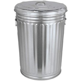 Plexon Pre-Galvanized Trash Can with Lid Round, Steel, 20gal, Grey, Outdoor Garbage Can., 45520GALLONWLID