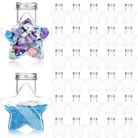 Yinkin 30 Pcs 5.5 oz Star Sand Art Bottles Plastic Clear Sand Bottles with Lids Candy Jars for DIY Craft Party Decoration(Aluminum Lid)