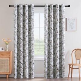 H.VERSAILTEX Blackout Curtains 84 Inch Length 2 Panels Set Floral Print Curtain Drapes for Living Room Thermal Insulated Grommet Window Curtains for Bedroom - French Jouy Flora in Macchiato