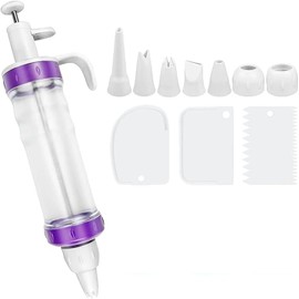 11Pcs Dessert Decorating Syringe Set, Dessert Decorator Plus Icing Dispenser Cupcake Filling Injector Set, Cupcake Frosting Filling Injector Dessert Cream Piping Syringe Kits with Nozzles and Scrapers
