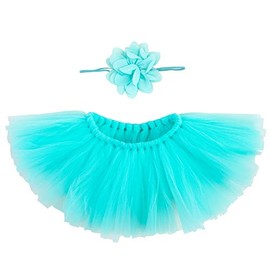 Baby Photography Props Tutu Skirt Headdress Newborn Girl Photo Shoot Outfits Infant Princess Costume Prop (Light Blue-01)