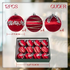 GUOER 12 Pcs Satin Christmas Balls Ornament-4"/100mm Silk Christmas Tree Hanging Ornaments, Christma Luxury Home Decorations for Xmas Tree Wreath Garland Holiday Wedding Party Decoration (Red)