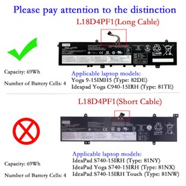 EPYOBW L18D4PF1 Laptop Battery 69Wh 4510mAh 4-Cell 15.36V Compatible with Lenovo Yoga 9-15IMH5 / ideapad Yoga C940-15IRH Series L18M4PF1