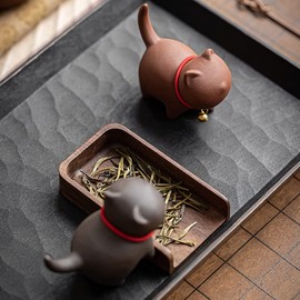 MOZEO One Set Cute Kitten Tea Pet Purple Sand Handcrafted for Kung Fu Tea Set Acessories for Table Room/Home/Office Tearoom Chinese Kungfu Tea Pet Gift for Tea Lovers (2pcs)