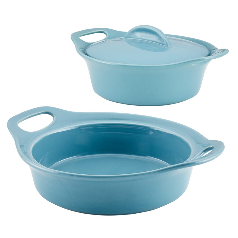 Rachael Ray Solid Glaze Ceramics Casserole Bakeware/Baker Set with Shared