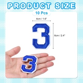 QUARKZMAN Pack of 10 Number Patches 6 cm Height Number 3 Embroidered Decorative Repair Patches for Ironing / Sewing Embroidery Appliques for Decor Clothing Shoes DIY Crafts Blue