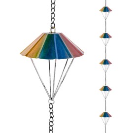 Qipade 10 Ft Rain Chains for Outside, Colorful Parachute Shape Rain Catcher Chain with 10 Cups for Eaves Drainage, Replacement Downspout for Gutters