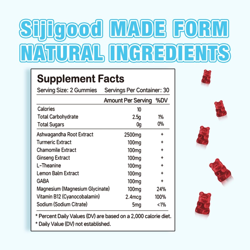 Sijigood Ashwagandha Gummies with L-theanine, Ashwa Root Supplement Gummy for