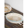 Large Oval Ceramic Soap Dish with Floral Prints, Blue Rim,