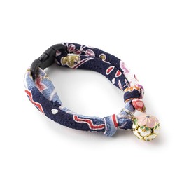Chirimen Plum Blossom Cat Collar (Blue)