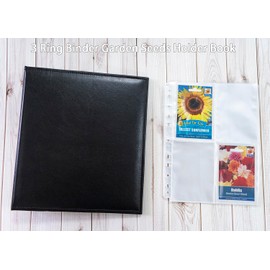 A4 3 Ring Binder Garden Seeds Storage Album with 30 Pcs 3.5x5” Seed Packet Sleeves, PU Leather Hardcover Organization Book for Seed Packet，Photo, Index Card，240 Top Loading Pockets Capacity