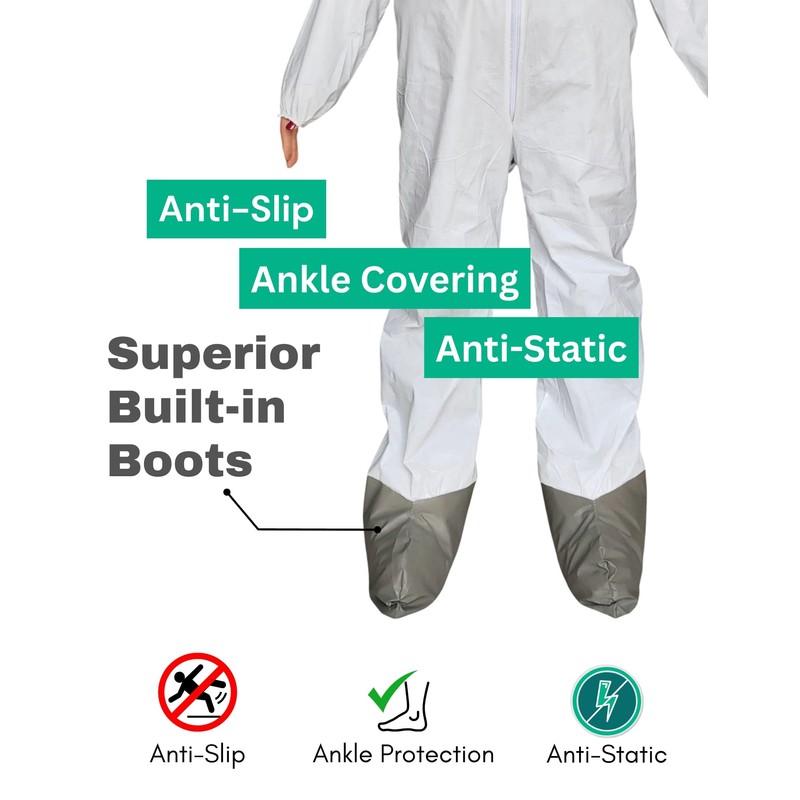Andes Hazmat Suits, Protective Coveralls with Attached Boots and Hood,