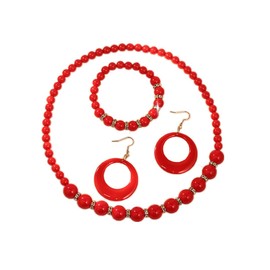 xuzhiyuan Boho Colorful Acrylic Beads Necklace Candy Color Bracelet 80s Party Retro Dangle Earrings Summer Vibe Beach Jewelry Set for Women Gift-Red