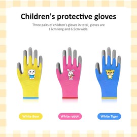 Riceel 3 Pairs of Gardening Gloves for Children 3-5 Years, Work Gloves, Children's Cartoon Garden, Wear-Resistant, Non-Slip Protective Gloves, Daily Housework, Painting, Outdoor Activities, Games by