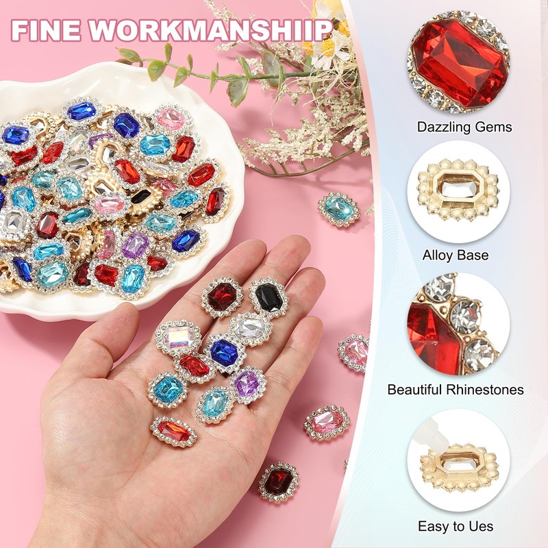 PATIKIL 30Pcs Rhinestone Embellishments, Handcraft Crystal Rhinestone Button Charms Gold