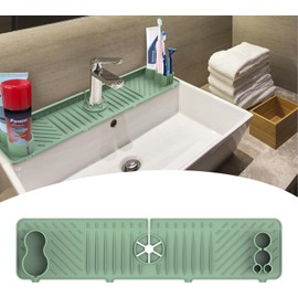 Silicone Faucet Handle Drip Catcher Tray Mat, Silicone Faucet Mat Dish Soap Sponge Holder for Kitchen Sink Accessories Gadgets -green