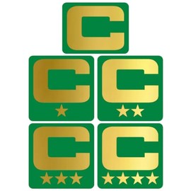 Light Green Team Color C Captain Patch Style Vinyl Football Helmet Decal - Set of 5 Helmet Decals - Pick Your Color (Metallic Gold)