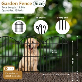 GILPWA Decorative Garden Fence 23 in(H) x 15.94ft(L), 15 Panels Animal Barrier Fencing Arched Rustproof Metal Border Ground Stake for Rabbit Dog, Outdoor Decor for Yard & Patio