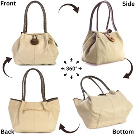 Big Handbag Shop Womens Trendy Designer Boutique Faux Leather Large Button Detail Shoulder Bag (836 Beige)