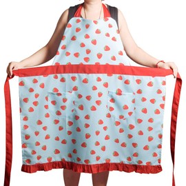 Love Potato Aprons for Women Girls Plus Size Adjustable Kitchen Apron with 2 Pockets and Extra Long Ties, 34 x 36 Inch, Strawberry Red