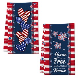 DETIHO Fourth of July Kitchen Towels Patriotic Decorations, Red Towel Bathroom Sets Gifts -Memorial Day Independence Days Hand Towels 16x24 Inch Set of 2-C02