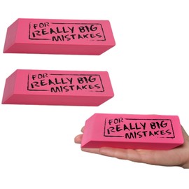 Jumbo Big for Really Big Mistakes Wedge Pink Erasers (5.5" x 2") Large Pencil Rubber Eraser Back to School Stationery Supplies, Joke Gag Gift for Work and School Adults and Kids (2)