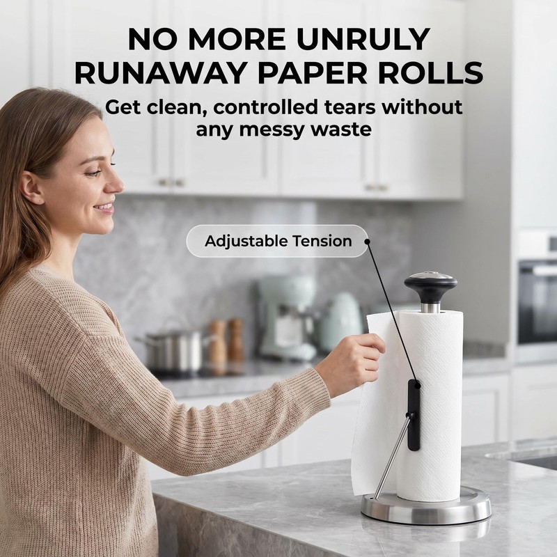 MULIRE Stainless Steel Paper Towel Holder Countertop with Tension Arm