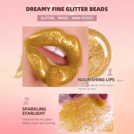 Vawolecy Liquid Lipstick, Mother of Pearl Lip Glaze Gold Glitter Matte Non-Stick Cup Shimmering Lip Gloss