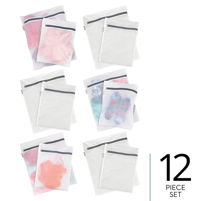 iDesign Medium and Large Laundry Delicates-Set of 12-White Mesh Wash