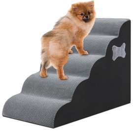 Beterzack Dog Stairs for Small Dogs, 5 Steps Pet Steps for High Beds and Couch, Non-Slip Bottom Dog Steps,High Density Foam Pet Stairs Ramp for Small Dogs and Cats, with Removable Washable Cover, Grey