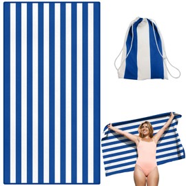 Victoper Microfiber Beach Towel d Rapid Drying Sand Free Soft Compact Lightweight Qualities Beach Towels for Adults Ideal for Swimming Beach Yoga Camping Gym Carry Bag Blue Stripes 79x35 Inch