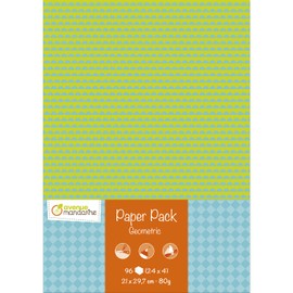 Avenue Mandarine - Ref CC058C - 96 printed Sheets, Geometric Patterns, Creative Hobbies, Scrapbooking and DIY, 24 Decorative Patterns, Double Sided, A4, 80gsm
