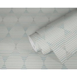 CONCORD WALLCOVERINGS ™ Sample for Display Purpose only Geometric Textured Wallpaper Featuring Diamond Shaped Figures, Beige Blue Grey Taupe White, 7 in x 10 in; 367572