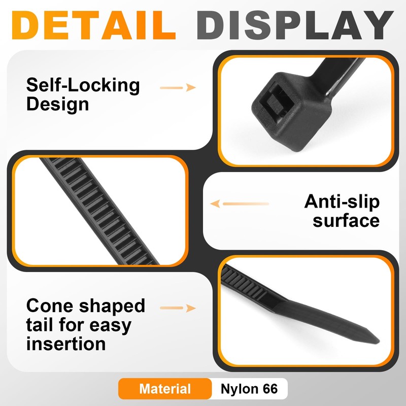 36 Inch Zip Ties, 200LBS,0.35In Thick, 50Pack,Black Cable Ties