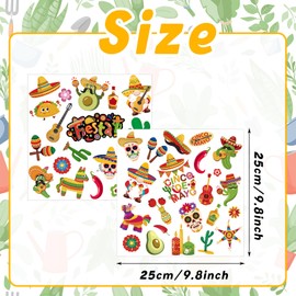 Motipuns 42 Pcs Cinco De Mayo Window Gel Clings Mexican Fiesta Thick Gel Clings Removable Reusable Mexico Cactus Stickers Guitar Taco Decals for Glass Windows Cinco De Mayo Classroom Party Decorations
