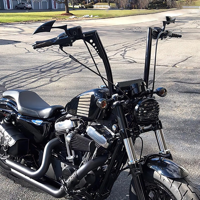 XFMT Motorcycle Black 14" Rise Batwing APE Handlebar 1-1/4" Hangers