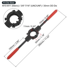 sourcing map Die Stock Handle Wrench, for Metric M10-M11 (Metric) / 3/8"-7/16" (UNC/UNF) / 30mm OD Round Dies, 30mm x 11mm Threading Die Holder with Plastic Handle