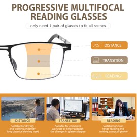 K.LAVER Photochromic Progressive Reading Glasses Multifocus Anti-blue Light Men's Computer Metal Women's Reading Glasses